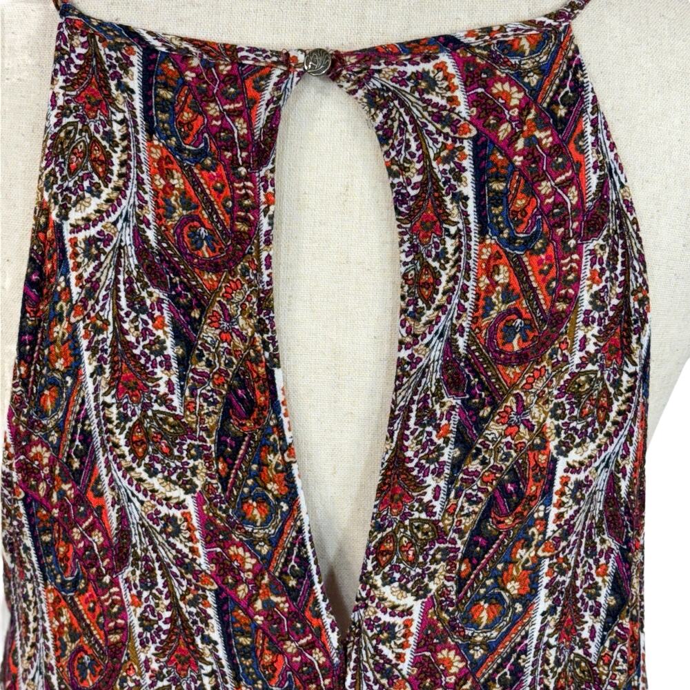 American Eagle Large A-Line Mini Dress Paisley Halter Keyhole Lightweight Pocket - Picture 6 of 10
